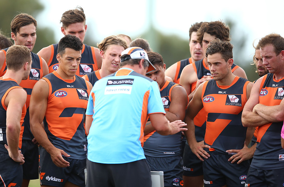 AFL 2016 Training - GWS Giants Intra-Club Match Leon Cameron talks to his players during the club's intra-club match - ${keywords}